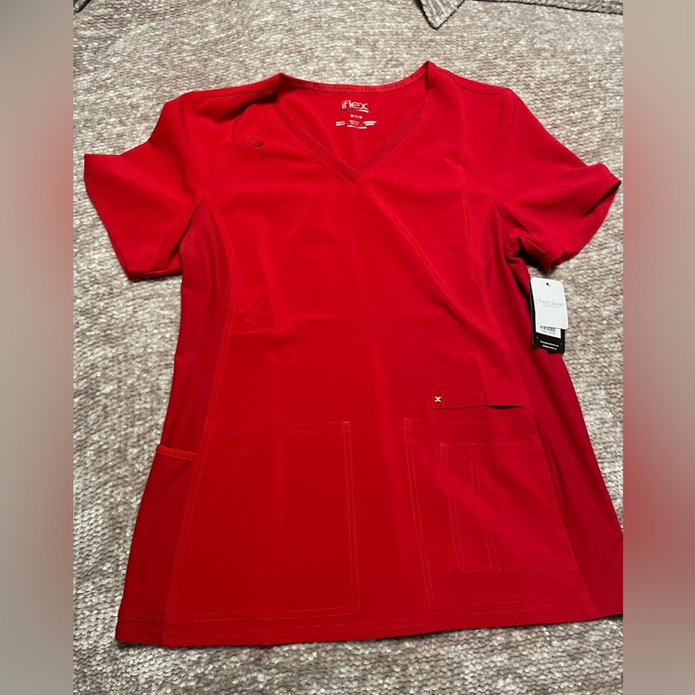 Cherokee iflex scrub top red size medium